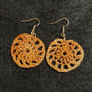 Gold Mandala Pattern Earrings with Intricate Design hand crocheted.